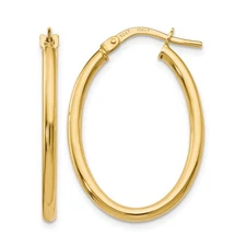 10K Yellow Gold Polished Oval Hinged Hoop Earrings L 26mm, W 17mm