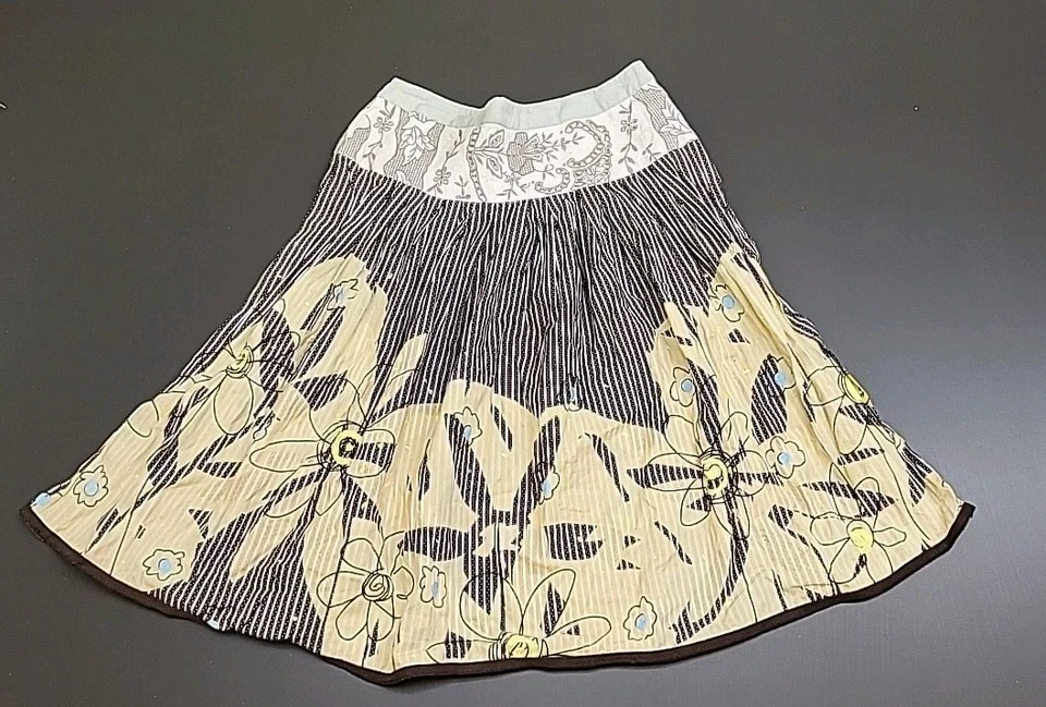 Falda CAbi Mujer Talla 4 Línea A Treasure Floral Rayas Marrón Amarillo Boho Plisada Foto 2 de 4