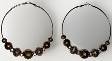Vintage Huge Large Hoop Pierced Earrings Rhinestone Rondelles Gold Faceted Beads