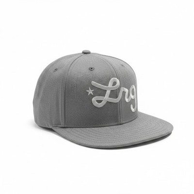 LRG Lifted Research Group Script Snapback Hat Grey Heather Embroidered Logo Cap