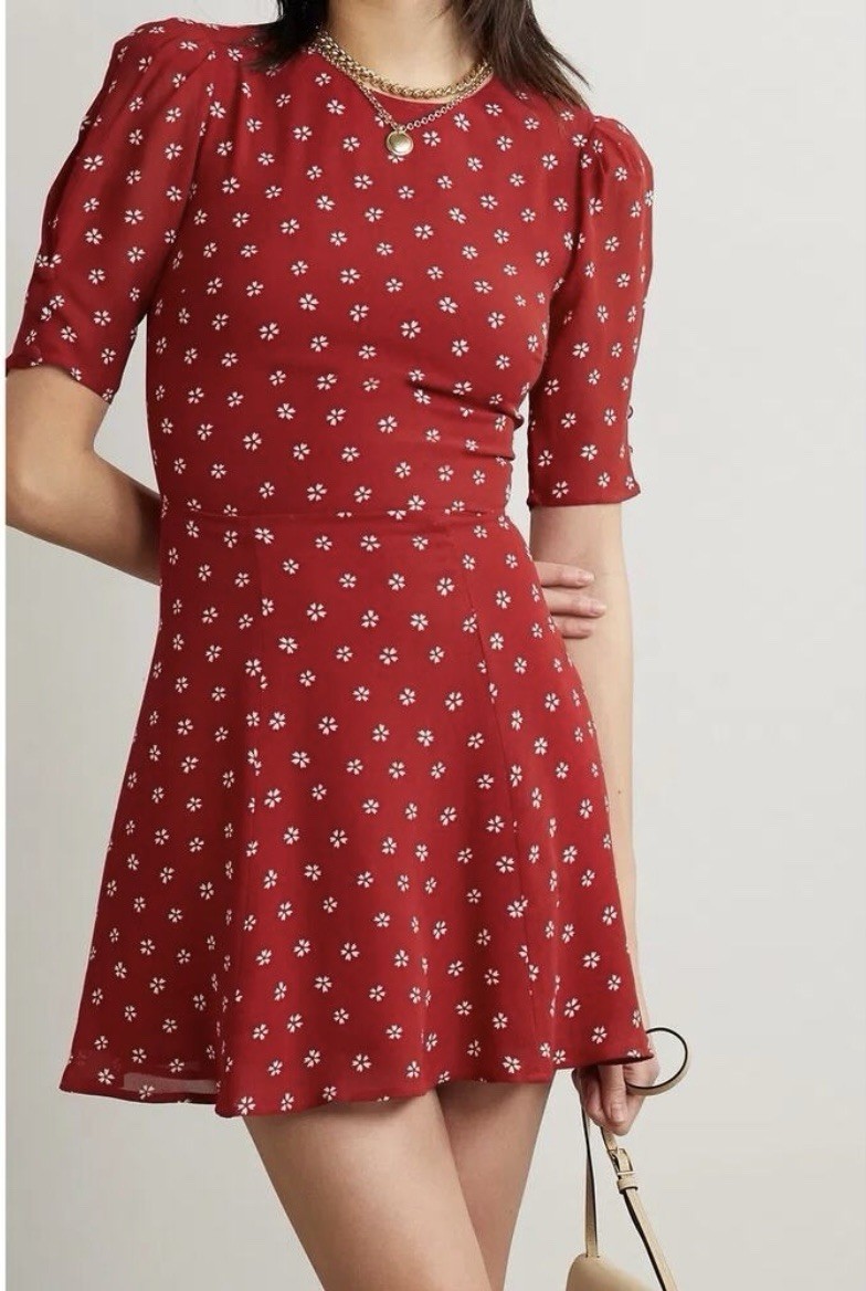Reformation Red Floral Print Crepe Mini Dress Size 4 *FLAWED see description
