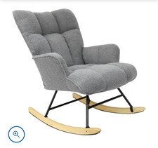 Grey Upholstered Rocking Chair High Back Padded Seat Wooden Runners 50cm