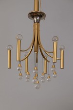 Lampadario  Mid - Century a 6 luci in ottone e cristallo di Gaetano Sciolari