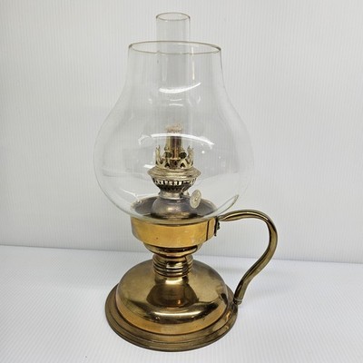 Vintage 'LEE WOO' Brass Oil Lamp with Hurricane Glass Shade & Chimney