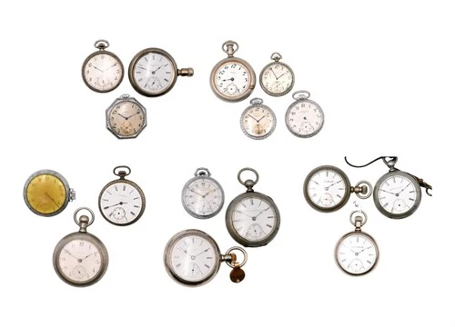 16 ANTIQUE ELGIN HAND WOUND POCKETWATCH LOT NICKEL SILVER STAINLESS STEEL