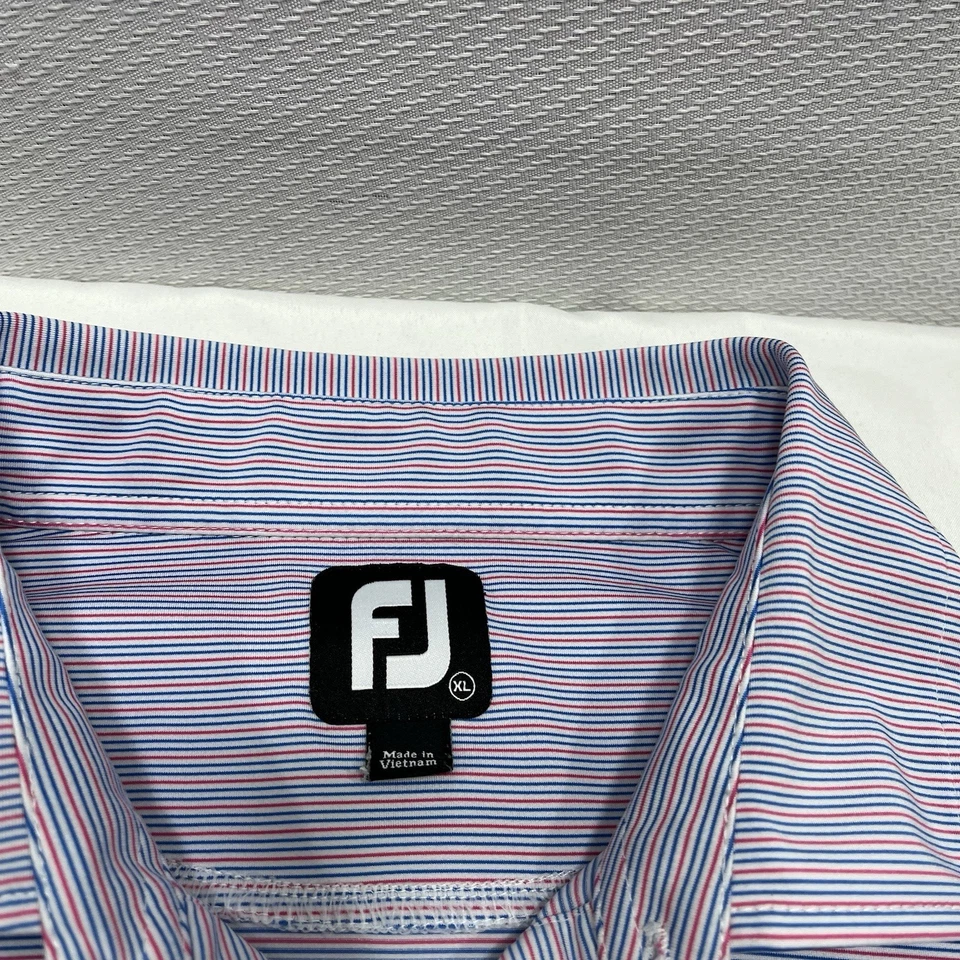 Footjoy Para Hombres XL Rojo Blanco Azul Rayas Golf Rendimiento Polo St. Ives Logo Foto 2 de 4