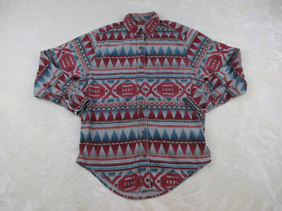VINTAGE LL Bean Shirt Womens Medium Gray Red Aztec Button Up Casual USA Ladies*