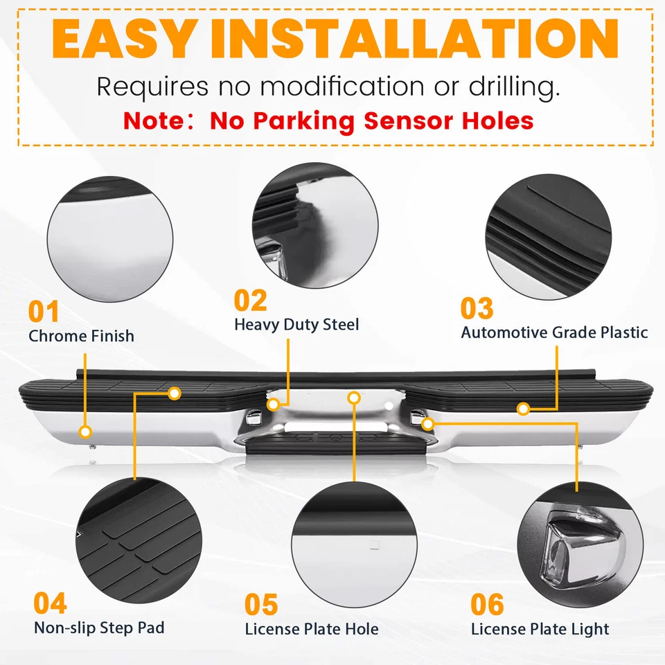 Parachoques trasero cromado para Chevy C1500 Silverado GMC K1500 Sierra 1988-2000 Foto 2 de 4