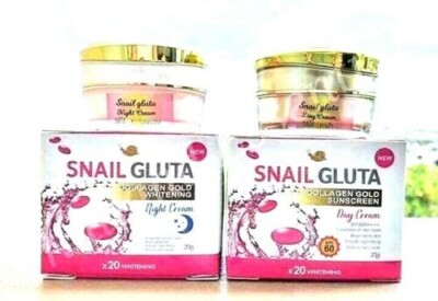 Snail Gluta Collagen Gold Set Day Or Night Face Whitening Anti Aging Cream 20g