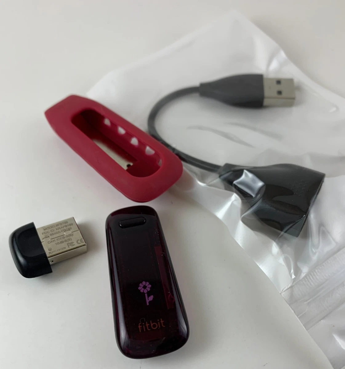 Authentic Fitbit One Burgundy Tracker with New Batter Charger