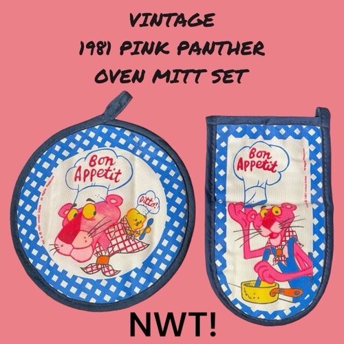 Vintage Cannon Pink Panther 1981 United Artists Stove Oven Mitts NWT RARE HTF