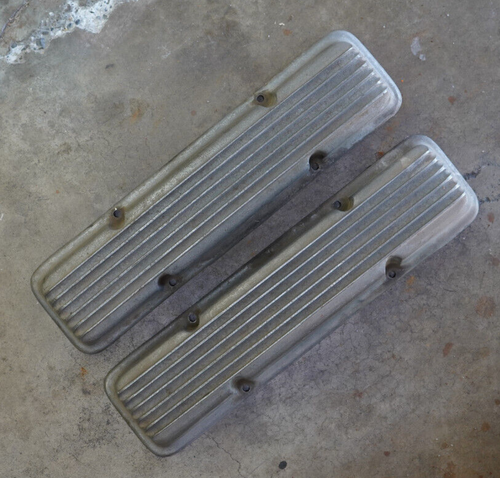 Vintage MOON sbc Chevy V8 VALVE COVERS Finned Aluminum Hot Rod Custom Holmes old - Picture 5 of 17