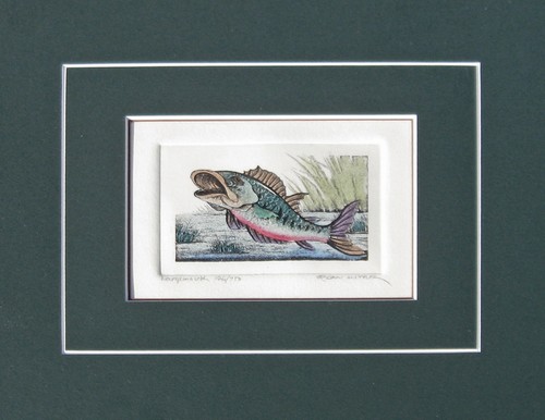Dan Mitra, "Large Mouth", hand-colored ltd ed etching , #126 of 750, framed - Bild 2 von 2