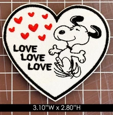 Peanuts Snoopy: Love Love Love Heart Embroidered Iron On Patch