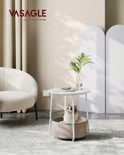 VASAGLE Side Table, Round End Table with Fabric Basket, Spacious, LET223B01
