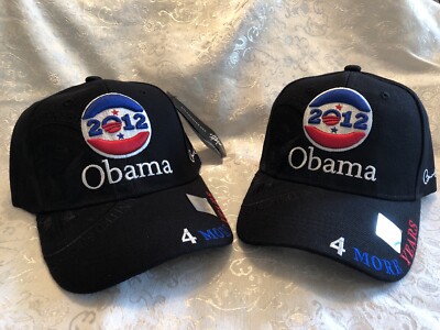 2 New BARACK OBAMA Collector Campaign Hat Ball Cap Embroidered Signature Seal