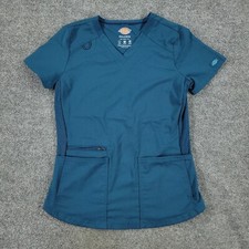 Dickies Scrub Top Shirt Women XS Blue Balance Stretch Short Sleeve Uniform Adult