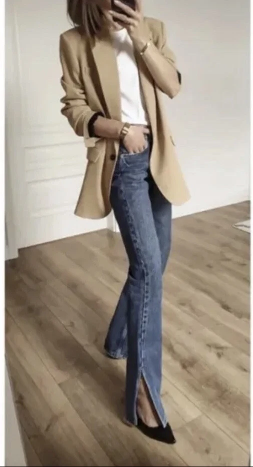 Chaqueta Blazer JOIE Vegana Imitación Cuero Tostado Talla XL Foto 3 de 4