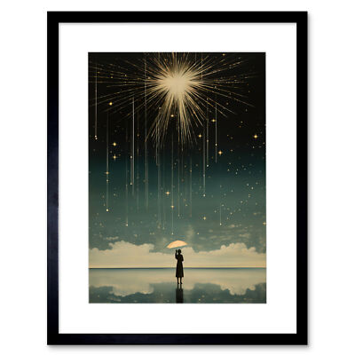 Falling Star Rain Dreamy Bright Star Wish Woman Umbrella Framed Art Print 12X16
