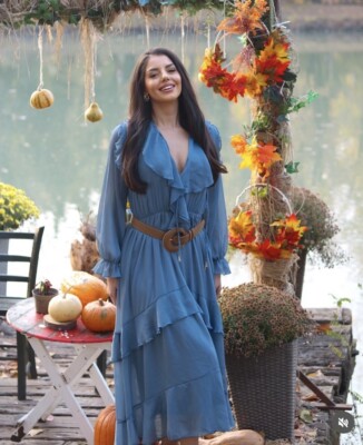 zara blue ruffle dress Royal Blue Floral Maxi – Confetti Boutique main image 1