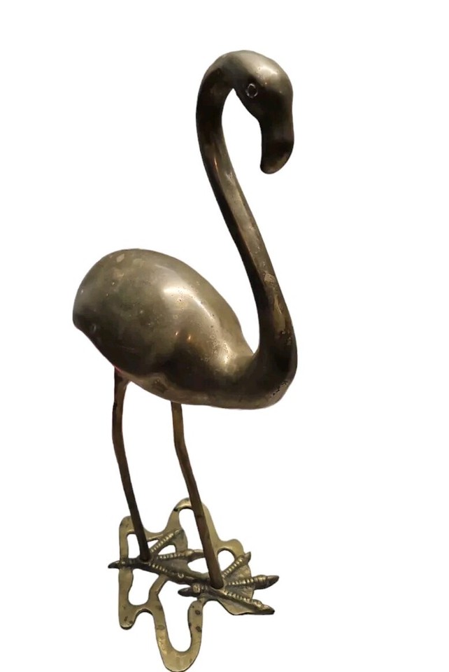 Vintage Mid Century Brass Flamingo Sculpture Statue Figure Solid 16