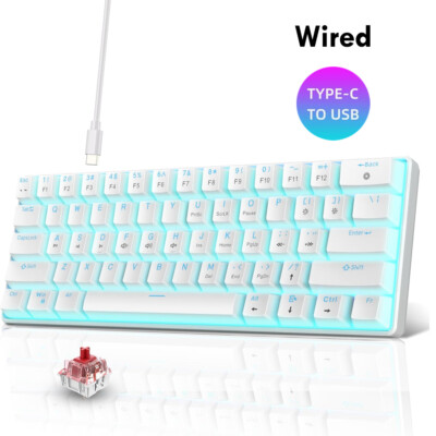 Snpurdiri 60% Wired Gaming Keyboard Ice Blue LED Backlit 61 Red Switch Keys Mini