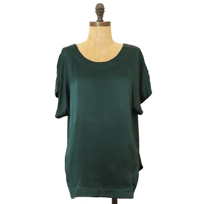 Heather By Bordeaux Luster Shirred Top Sz S Dark Green Shiny Blouse NWT B20