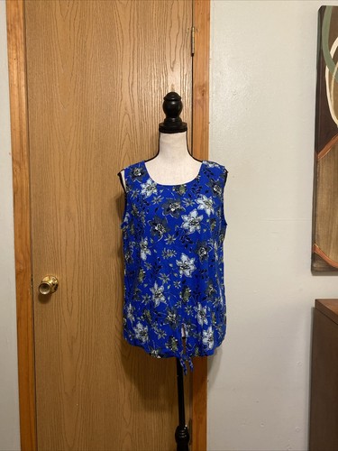 Style & Co XL Multi-Color w/Floral Print Sleeveless Scoop Neck Tie-Front Blouse - 第 1/4 張圖片