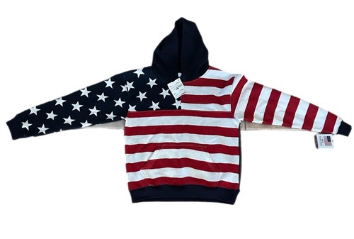 US Vintage Kids Flag Pullover Hoodie Patriot Kangaroo Pocket Long Sleeve Youth L - Picture 3 of 6