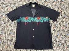 Paradise Found Macaw Parrot Cocktail Black Hawaiian Shirt Men's XL