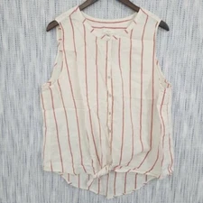 C&C California 100% Linen Striped Women's Tank Top Size XL Tied Front