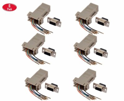6 Pcs DB9 9-Pin Serial RS232 Female to RJ45 Network Ethernet Adapter Ivory