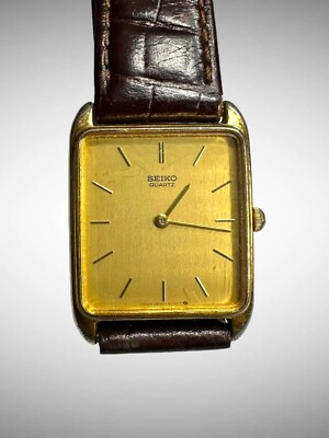 Vintage Seiko Men's Gold Dial Gold Tone Super Thin Rectangle Watch