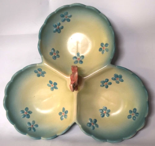 Hull Pottery Three Bowl Serving Dish Tray "Butterfly" 1956 Pink Blue  B23 12"