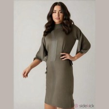 Ashley Stewart Mid-Length Sweater Dress with 3/4 length sleeves and tie waist