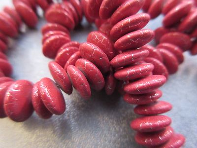Matte Polymer Coin Tip Drilled Matte Red Silver Line Color Beads 145pcs 