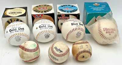 (4) WORTH DIAMOND SOFTBALL SLOW PITCH POLY-X, RF-80 GOLD/ BLUE DOT + EXTRAS