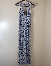 Tommy Bahama Maxi Dress Womens Small Blue Tiles Print Silk Trim Beachy Coastal