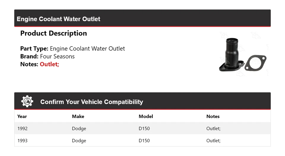 Salida de agua de refrigerante para motor Dodge D150 1992-1993 4 estaciones Foto 2 de 4