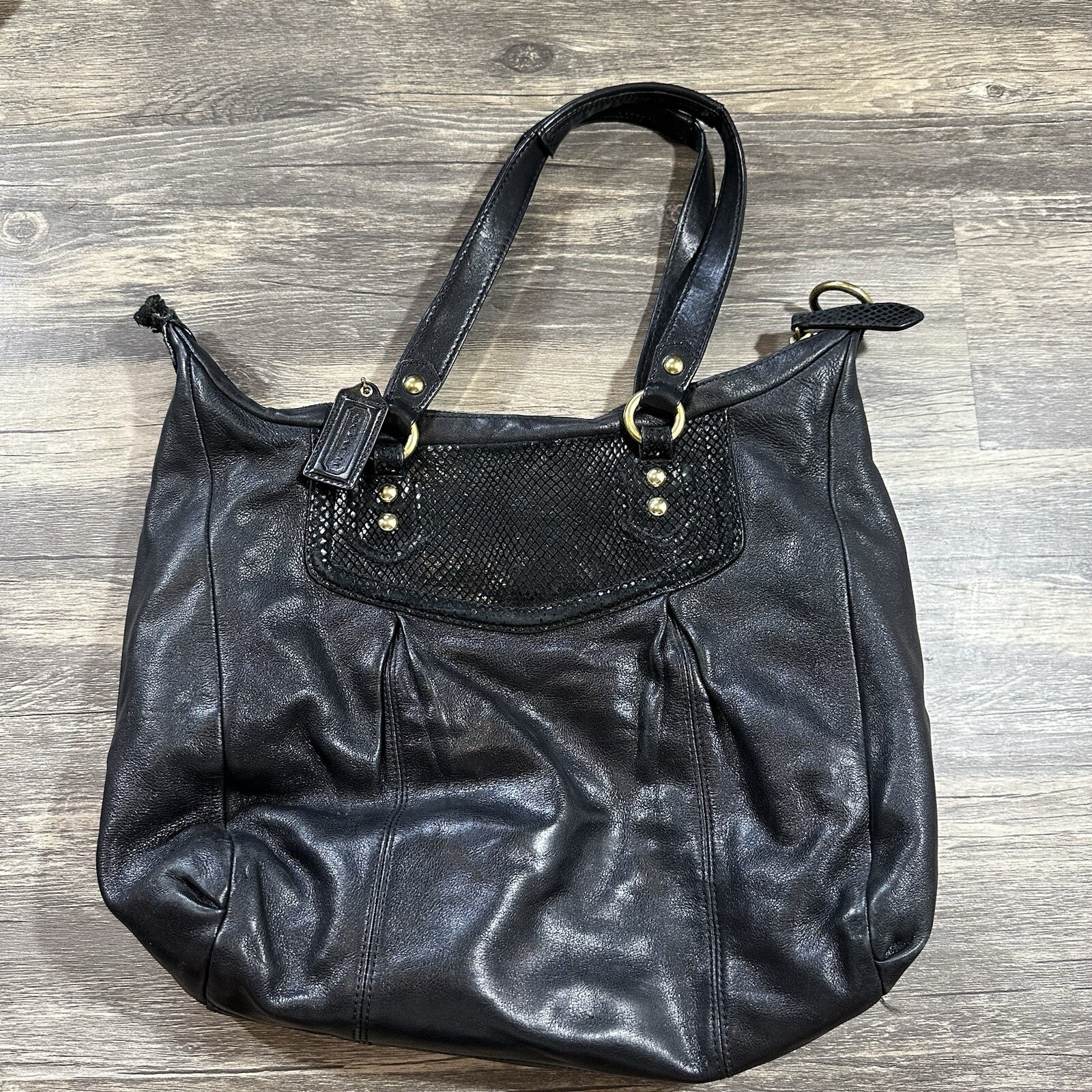 Coach Ashley Black Leather Python Trim Purse Shou… - image 5