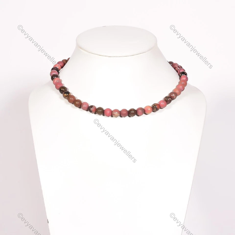 Collar ajustable con cuentas de piedras preciosas de rodonita negra joyería de plata de ley 925 Foto 2 de 4