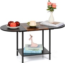 2-Tier Small Coffee Tables Oval Center Table with Storage Shelf for Living Room