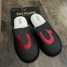 True Religion Slippers Grey Red Fleece Soft Comfort Men's Small 7-8 NWT