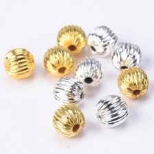 4mm 5mm 6mm 8mm 10mm Gold/Silver Plated Plicated Round Metal Loose Spacer Beads