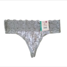 Secret Treasures Premium Rayon Lace Thong size S 4-6 Gray/White NWT