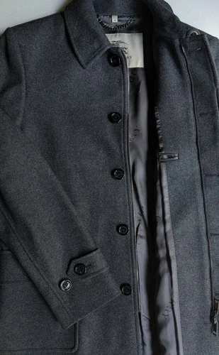 Vintage BURBERRY London Mens Wool Car Coat M Gray Charcoal Nova Check Collar  image 12