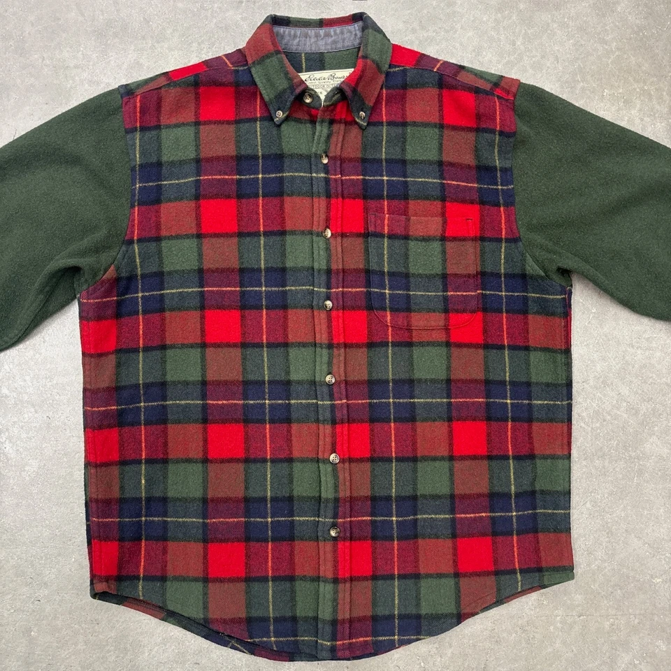 Vintage 90s Eddie Bauer Heavyweight Wool Blend Plaid Flannel Button Shirt Medium - Image 2 of 4