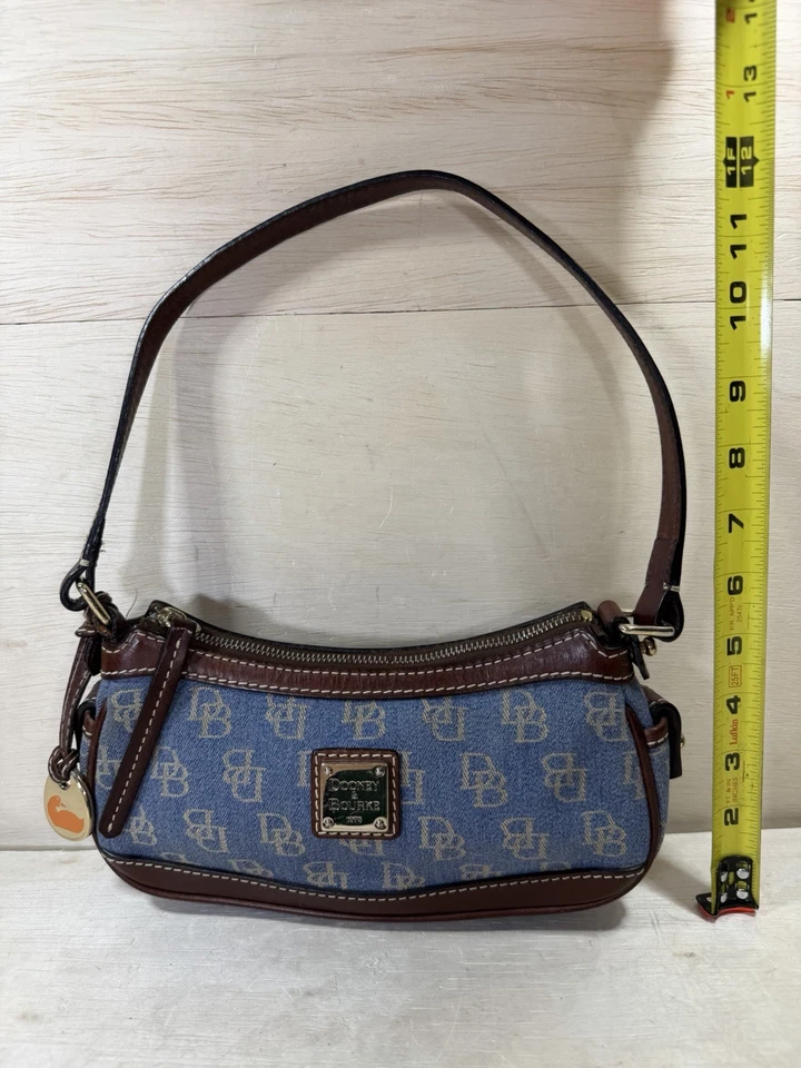 Bolso de Hombro Cartera de Cuero y Denim Dooney and Bourke De Colección Pequeño Y2K Raro Foto 3 de 4