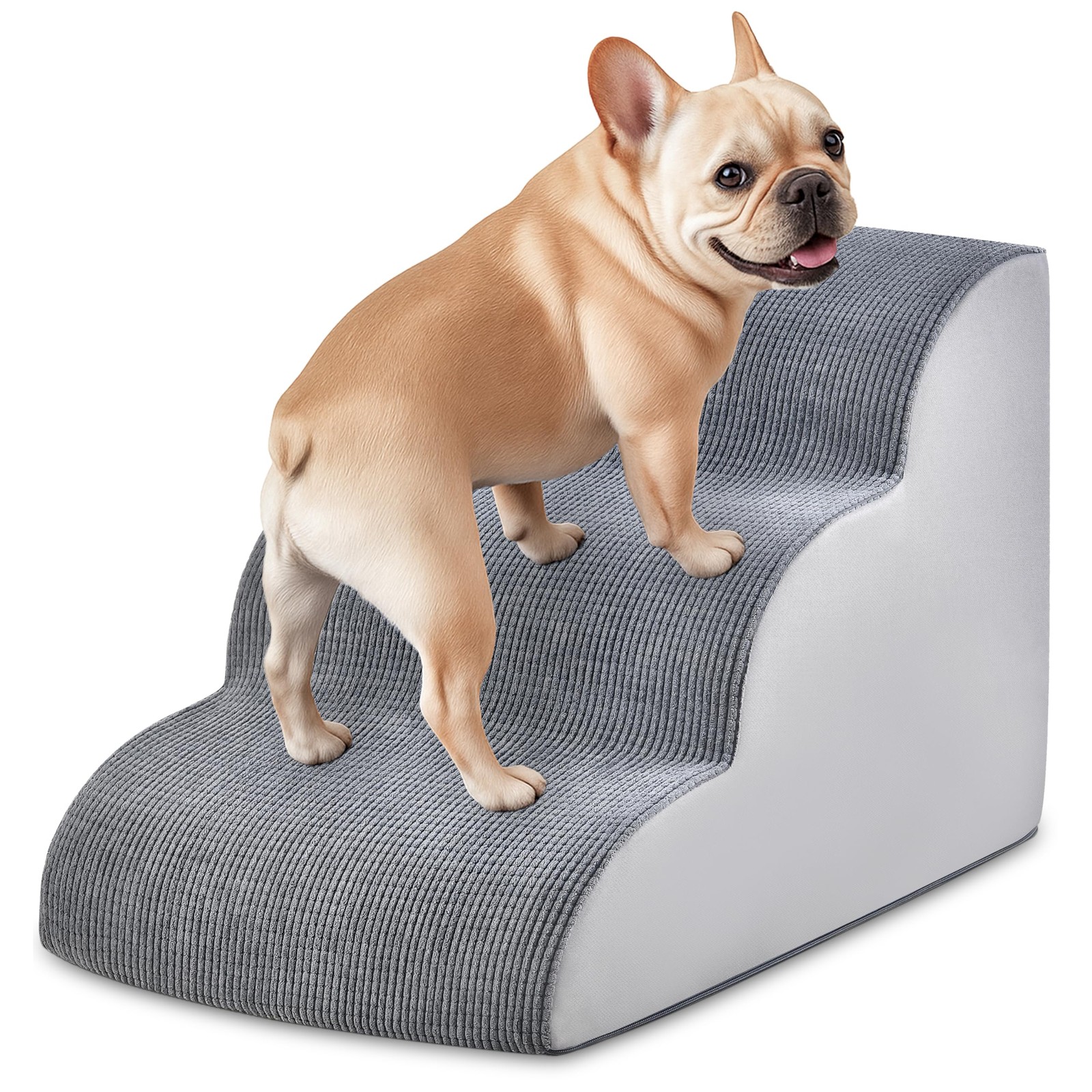 Small Dog Stairs with High-Density Foam, 3-Step Pet Ramp for Small Pets, 15.7 Inches Tall