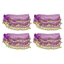4Pcs Belly Dance Hip Scarf 55  x 9  , Women's Belly Dance Skirt, Purple